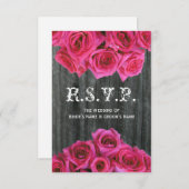 Barnwood and Hot Pink Rozen Weddenschap Small RSVP (Voorkant / Achterkant)
