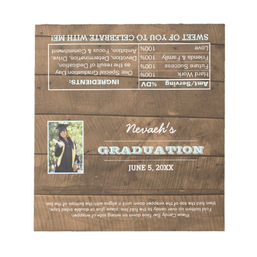 Barnwood Aqua Graduation Favor Candy Wrappers Notitieblok (Voorkant)