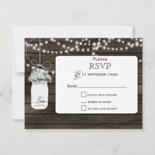 Barnwood baby's ademmoerasjars bruiloft RSVP Kaartje
