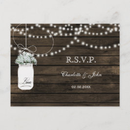 Barnwood baby's ademmoerasjars bruiloft RSVP Uitnodiging Briefkaart