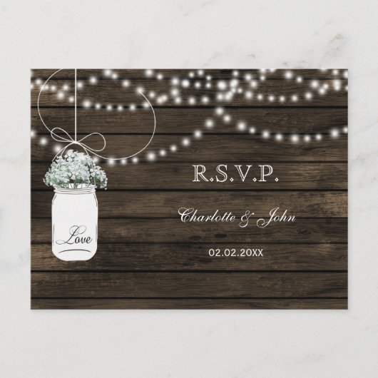 Barnwood baby's ademmoerasjars bruiloft RSVP Uitnodiging Briefkaart (Voorkant)