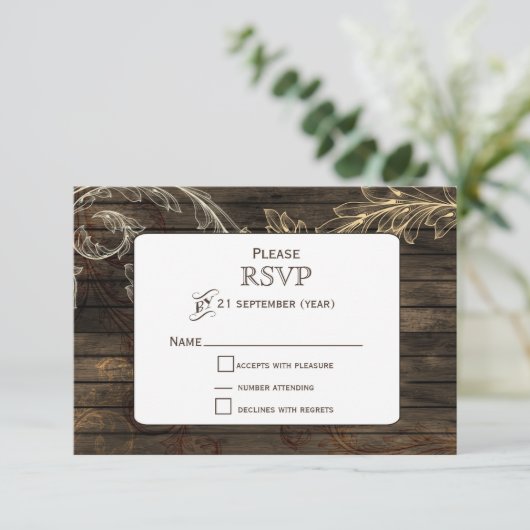 Barnwood bloeien rustieke bruiloft RSVP (Staand voorkant)