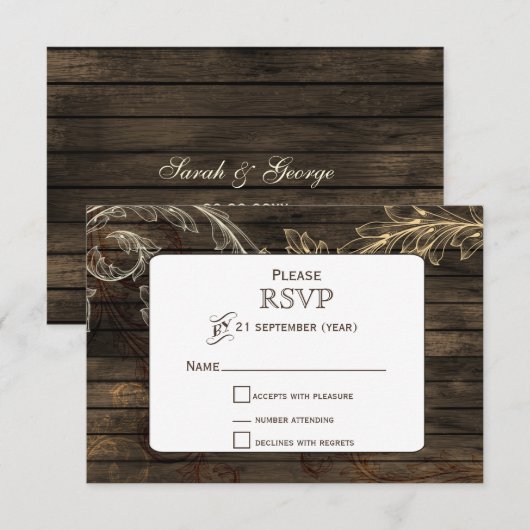 Barnwood bloeien rustieke bruiloft RSVP (Voorkant / Achterkant)
