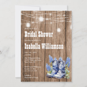 Barnwood & Blue Bonnet Bruiloftsfeest Kaart