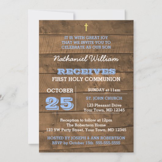 Barnwood Blue Eerste communie uitnodiging (Voorkant)