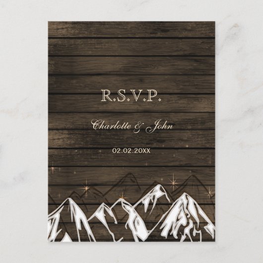 Barnwood Camping Rustic Mountains Wedding rsvp Uitnodiging Briefkaart (Voorkant)