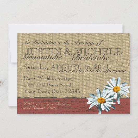 Barnwood Daisies BBQ Wedding Kaart (Voorkant)