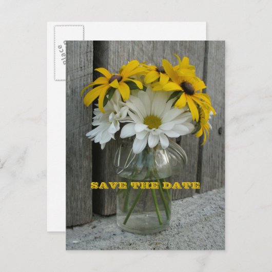Barnwood, Daisies, Black Eyed Susans Bewaar de dat Aankondigingskaart (Voorkant / Achterkant)