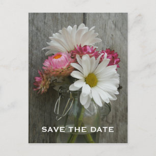Barnwood, Daisies & Strawflowers Bewaar de datum Aankondigingskaart