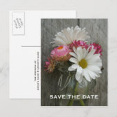 Barnwood, Daisies & Strawflowers Bewaar de datum Aankondigingskaart (Voorkant / Achterkant)