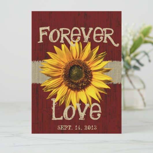 Barnwood en Burlap Zonnebloem Bruiloft Kaart (Staand voorkant)