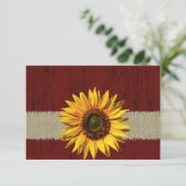 Barnwood en Burlap Zonnebloem bruiloft RSVP (Staand voorkant)