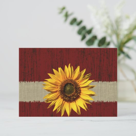 Barnwood en Burlap Zonnebloem bruiloft RSVP (Staand voorkant)