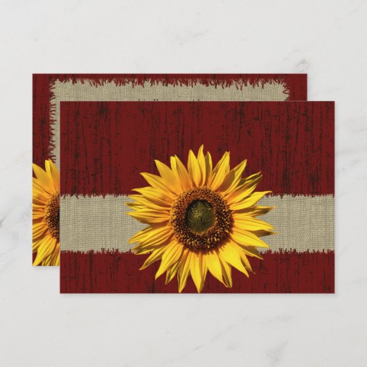 Barnwood en Burlap Zonnebloem bruiloft RSVP (Voorkant / Achterkant)