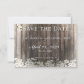 Barnwood en Daisies Bruiloft Save The Date (Voorkant)