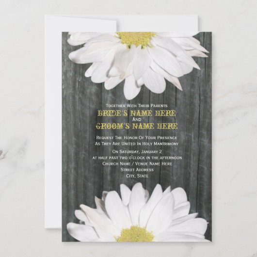 Barnwood en Daisy Wedding Invitation Kaart (Voorkant)