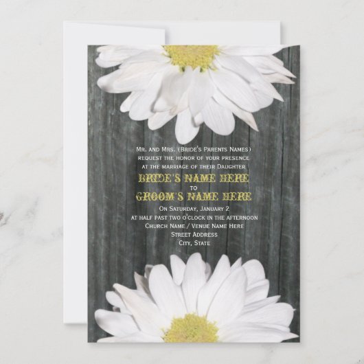 Barnwood en Daisy Wedding Invitation Kaart (Voorkant)