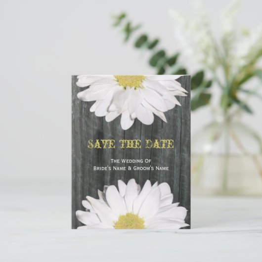 Barnwood en Daisy Wedding Save The Date (Staand voorkant)