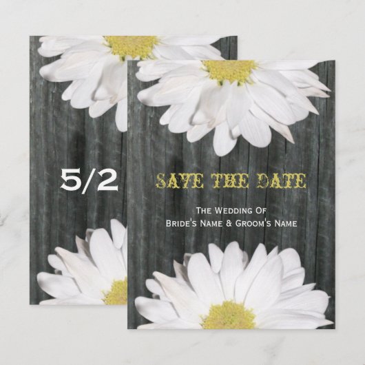 Barnwood en Daisy Wedding Save The Date (Voorkant / Achterkant)