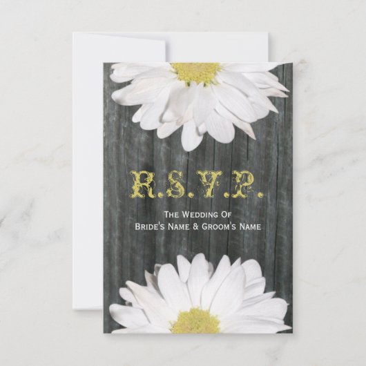 Barnwood en Daisy Wedding Small RSVP Kaartje (Voorkant)