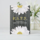 Barnwood en Daisy Wedding Small RSVP Kaartje (Staand voorkant)
