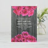 Barnwood en Hot Pink Rozen Weddenschap Kaart (Staand voorkant)