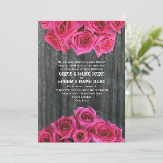 Barnwood en Hot Pink Rozen Weddenschap Kaart
