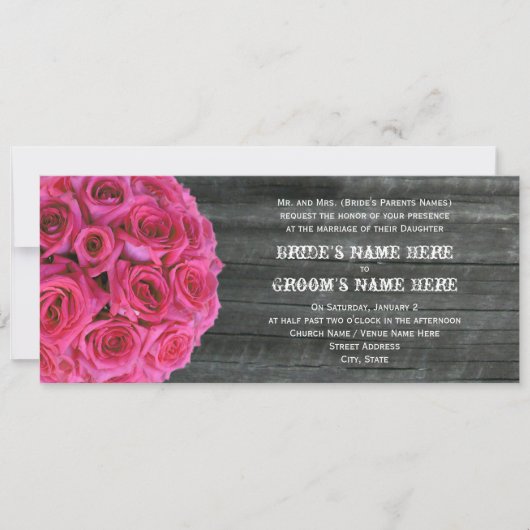 Barnwood en Hot Pink Rozen Weddenschap Kaart (Voorkant)