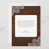Barnwood en kanten bruiloft dank u kaart (Achterkant)
