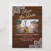 Barnwood en  kanten bruiloft kaart (Voorkant)