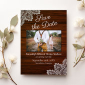 Barnwood en  kanten bruiloft kaart