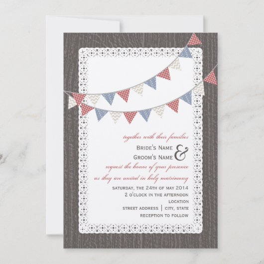 Barnwood en Lace geïnspireerd met Bunting Wedding Kaart (Voorkant)