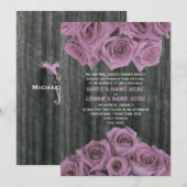 Barnwood en Roses Wedding Invitation Kaart (Voorkant / Achterkant)