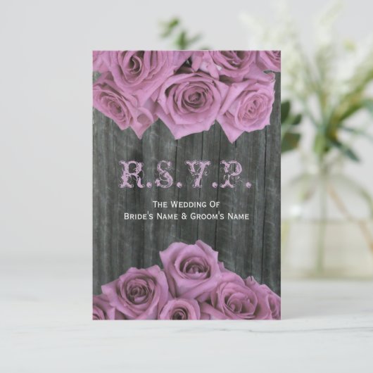 Barnwood en Roses Wedding RSVP (Staand voorkant)