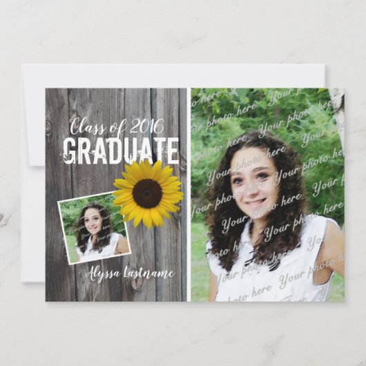 Barnwood en zonnebloem Afstuderen uitnodiging (Voorkant)