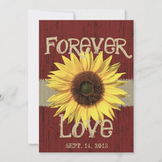Barnwood en Zonnebloem Bruiloft Kaart (Voorkant)