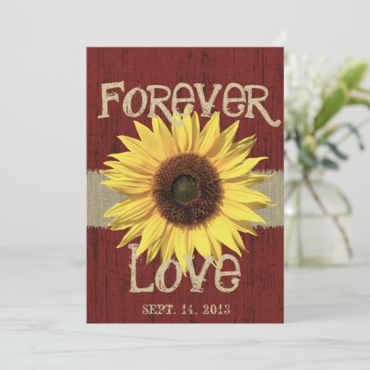 Barnwood en Zonnebloem Bruiloft Kaart (Staand voorkant)