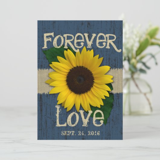 Barnwood en Zonnebloem Bruiloft Kaart (Staand voorkant)