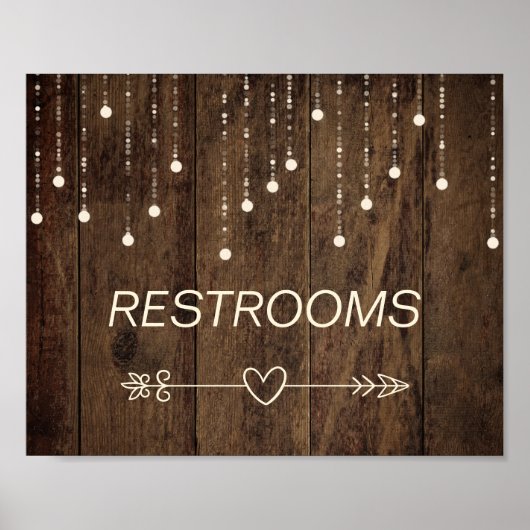 Barnwood Fairy Lights Pijl Rechts Badkamer Teken Poster (Voorkant)