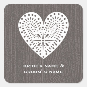 Barnwood Geïnspireerd Kant Hart Bruiloft Sticker