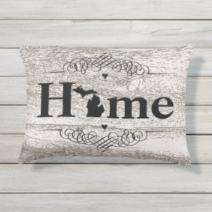 Barnwood Home is Michigan Map van Michigan Decor Buitenkussen