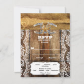 Barnwood, Kant & Hoefijzers bruiloft RSVP Kaartje (Voorkant)