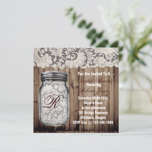 Barnwood Lace Country Mason Jar vrijgezellenfeest Kaart (Staand voorkant)