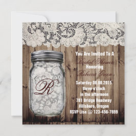 Barnwood Lace Country Mason Jar vrijgezellenfeest Kaart
