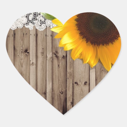 barnwood lace rustisch western land zonnebloem hart sticker (Voorkant)