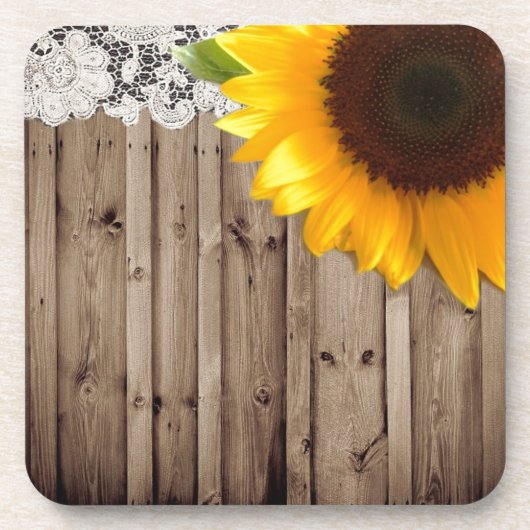 barnwood lace rustisch western land zonnebloem onderzetter (Voorkant)