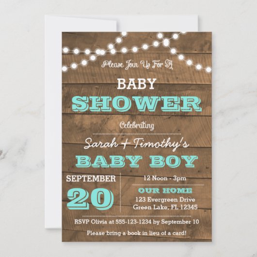 Barnwood Lights Aqua Baby shower Kaart (Voorkant)