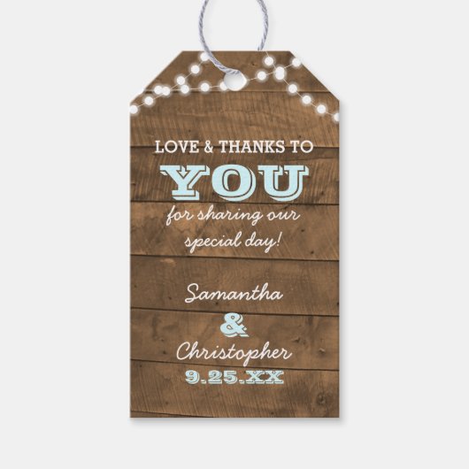 Barnwood Lights Aqua Bruiloft Dank u Cadeau Labels Cadeaulabel (Voorkant)
