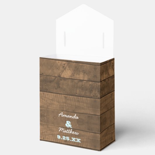 Barnwood Lights Aqua Bruiloft Favor Box Bedankdoosjes (Geopend)