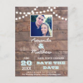 Barnwood Lights Aqua Bruiloft Save the Date Aankondigingskaart (Voorkant)